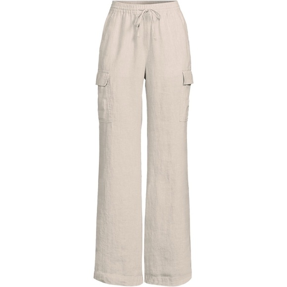 Lands’ End Linen cargo pants beige sand petite short putty drawstring straight - Picture 11 of 11
